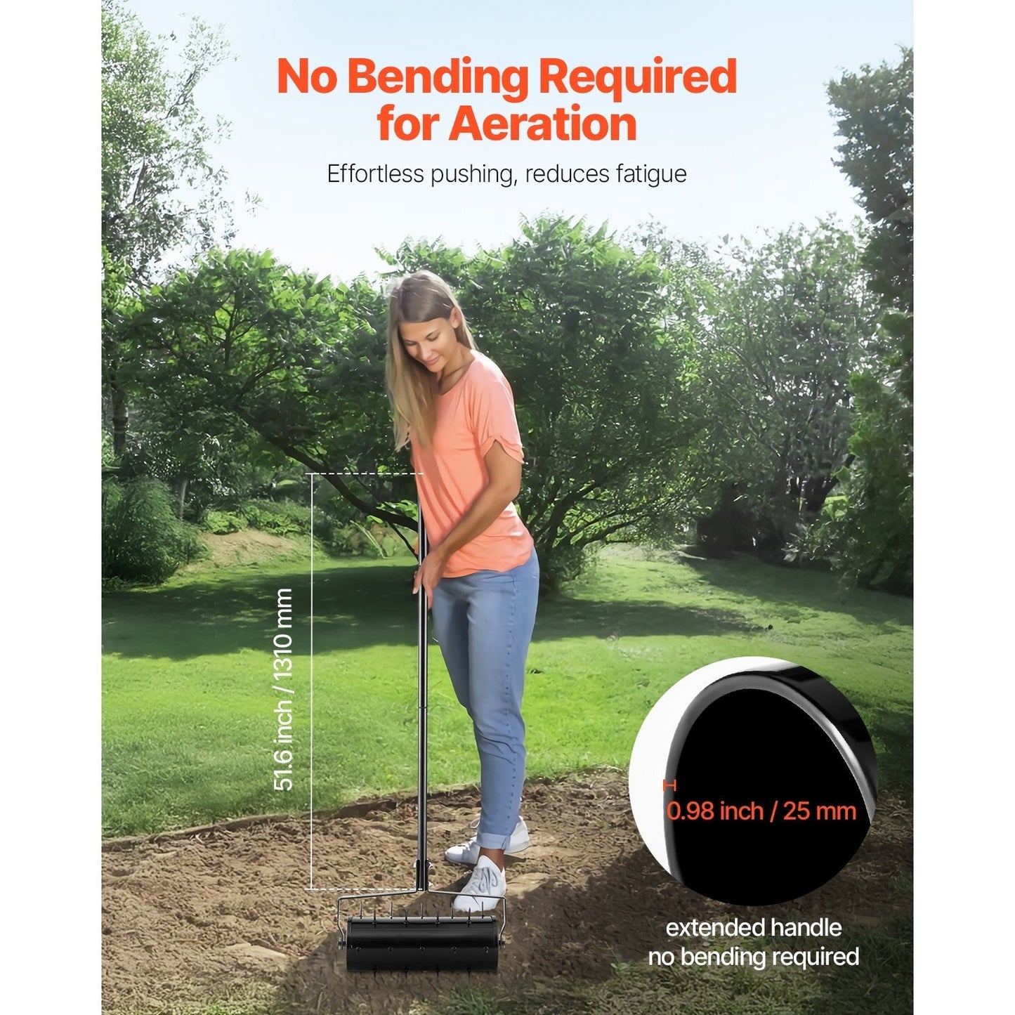 Rolling Lawn Aerator Heavy Duty - Manual Spike Aerator with Detachable Adjustable Handle, 27 Iron Spikes, Rust-Resistant for Garden Yard Patio Compacted Soil - Available in 18 & 21 Inch