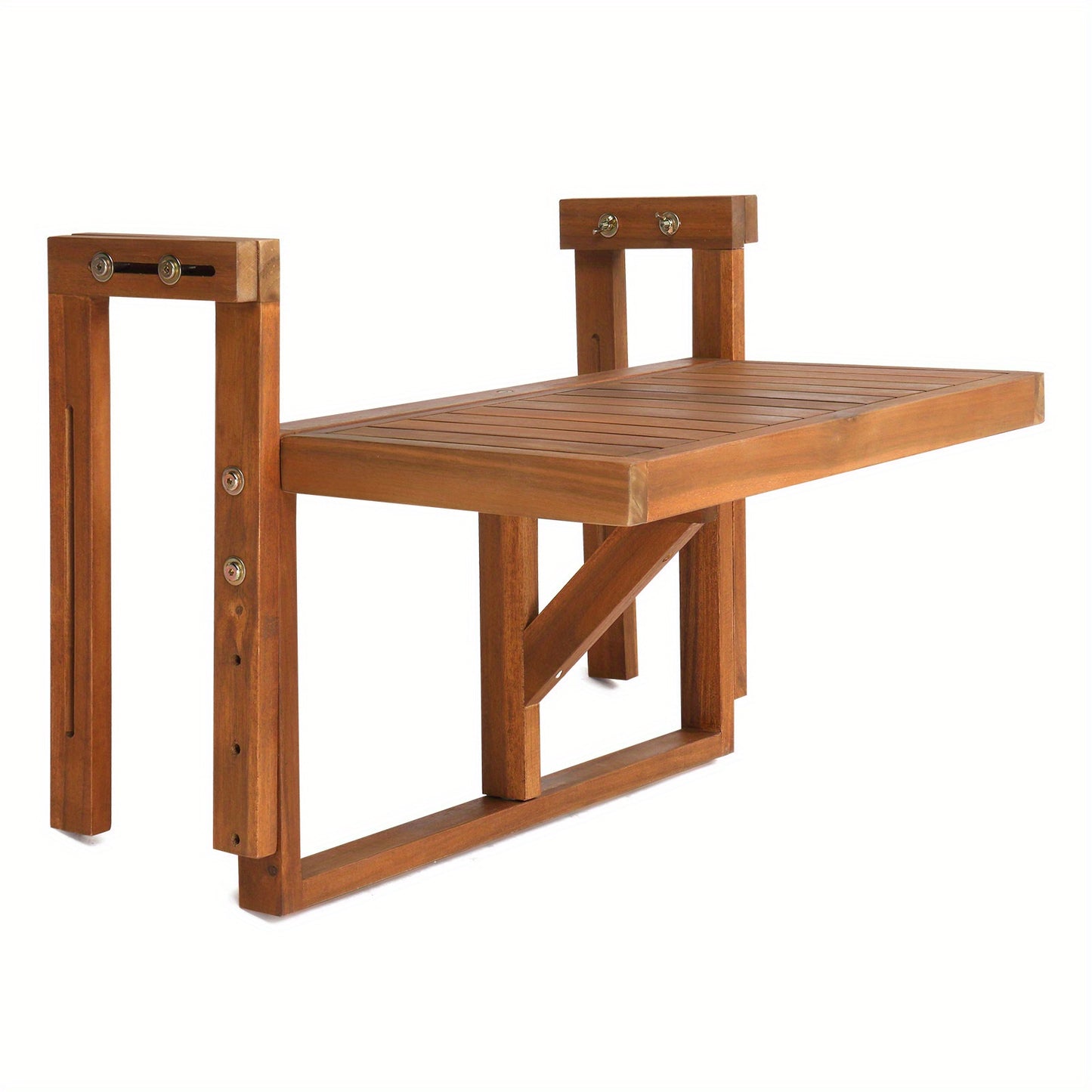Acacia Wood Folding Side Table Hangable Wall-Mounted Patio Table 25in Square Semi-Round Outdoor Indoor Balcony Deck Space-Saving Foldable Wood Table