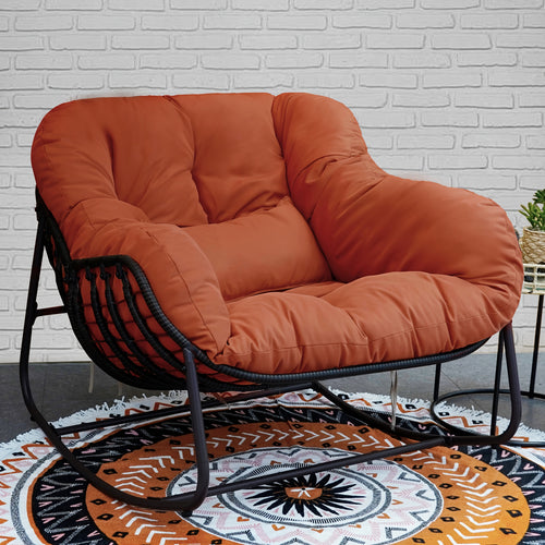Papasan Rocking Chair Outdoor Wicker Egg Chair with Cushion & Pillow, Large Patio Rocker for Garden, Backyard & Porch, 8 Colors