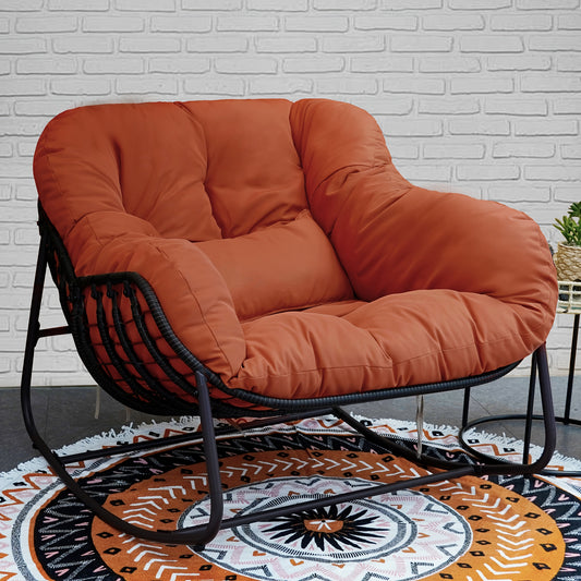 Papasan Rocking Chair Outdoor Wicker Egg Chair with Cushion & Pillow, Large Patio Rocker for Garden, Backyard & Porch, 8 Colors