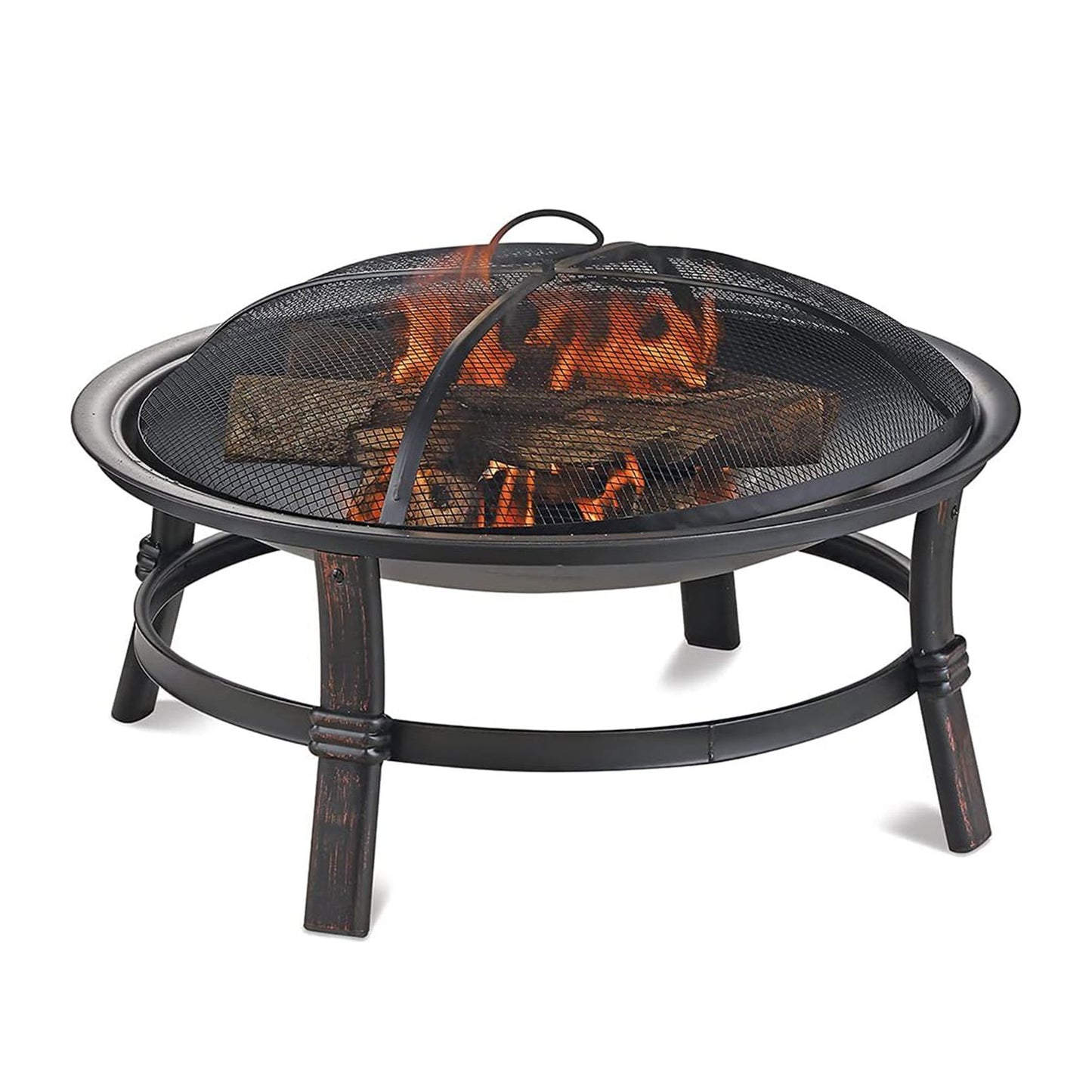 Wood Burning Fire Pit Bowl 29 Inch Outdoor Steel Fireplace with Spark Screen & Poker for Patio Backyard Deck Bonfire, Black