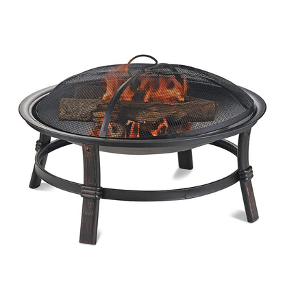 Wood Burning Fire Pit Bowl 29 Inch Outdoor Steel Fireplace with Spark Screen & Poker for Patio Backyard Deck Bonfire, Black