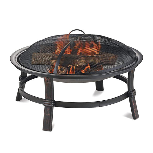 Wood Burning Fire Pit Bowl 29 Inch Outdoor Steel Fireplace with Spark Screen & Poker for Patio Backyard Deck Bonfire, Black