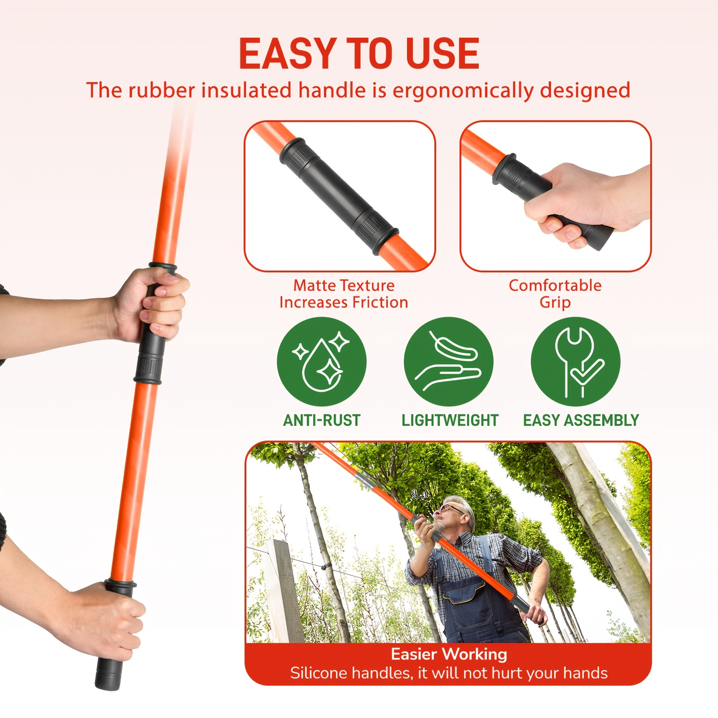 26FT Manual Pole Saw with Pruner & Bag – Extendable Tree Trimmer