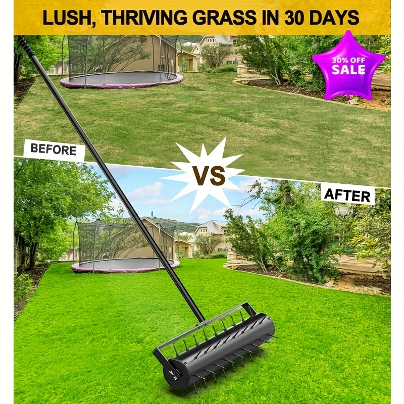 Lawn Aerator Manual Heavy Duty 60" Long Handle with Large Tine Wheel, Metal Construction for Deep Soil Aeration, Dethatching & Weeding, Yard Garden Sports Field