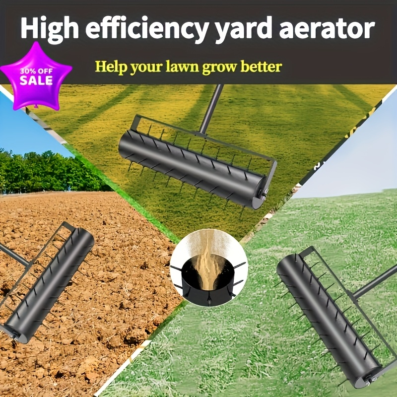 Lawn Aerator Manual Heavy Duty 60" Long Handle with Large Tine Wheel, Metal Construction for Deep Soil Aeration, Dethatching & Weeding, Yard Garden Sports Field