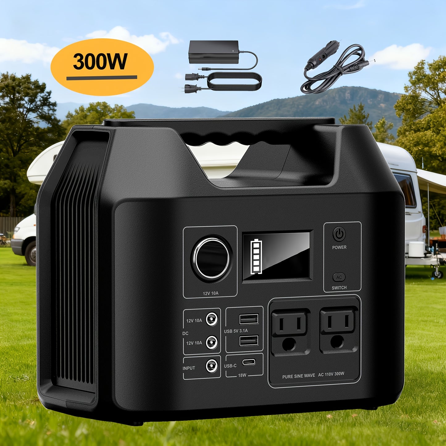 Portable Power Station Solar Generator 146Wh/300W | AC Outlet DC USB LED | Camping Emergency Backup Battery Pack Outdoor Charging