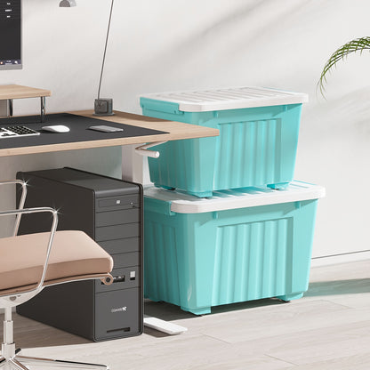 Stackable Storage Bins with Lids and Wheels | 72QT & 97QT Heavy Duty Bins | 4 or 6 Pack | 220LB Capacity | Clear, Blue/White, Black/Yellow