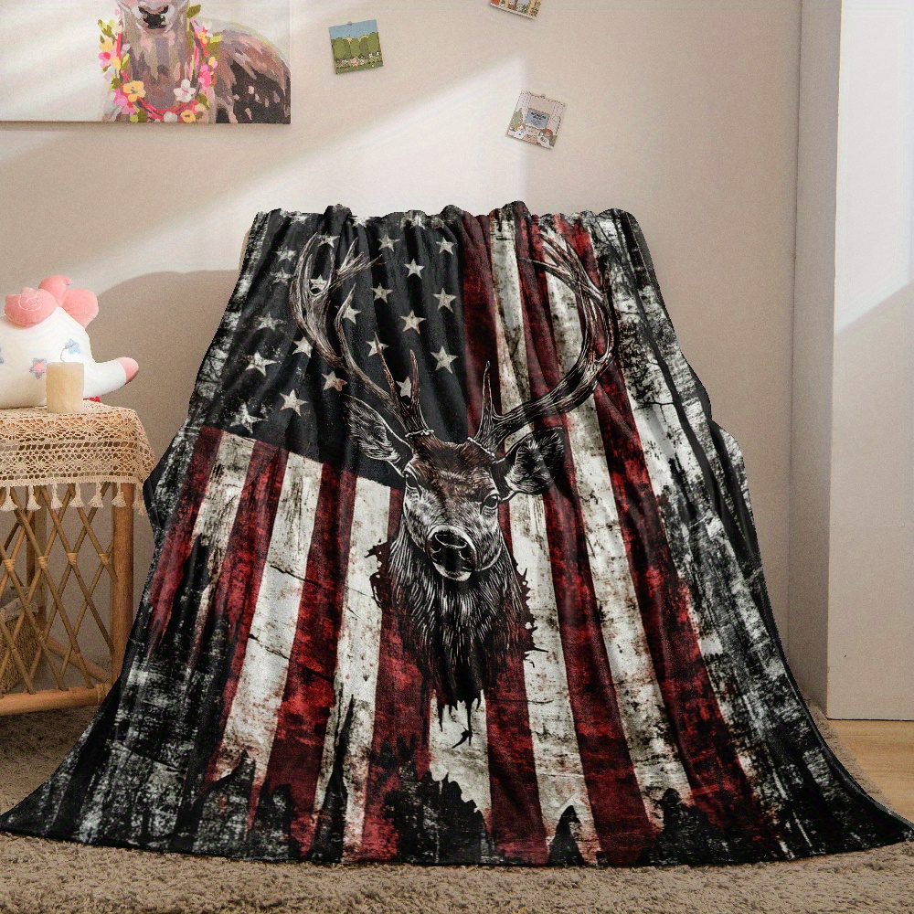 Deer Pattern Flannel Throw Blanket 200-250GSM Soft Warm