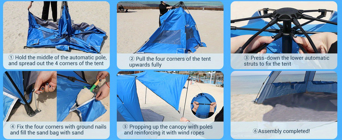 Beach Tent 4-6 Person UPF 50+ 360° Canopy Pop Up Sun Shade Shelter