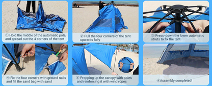 Beach Tent 4-6 Person UPF 50+ 360° Canopy Pop Up Sun Shade Shelter
