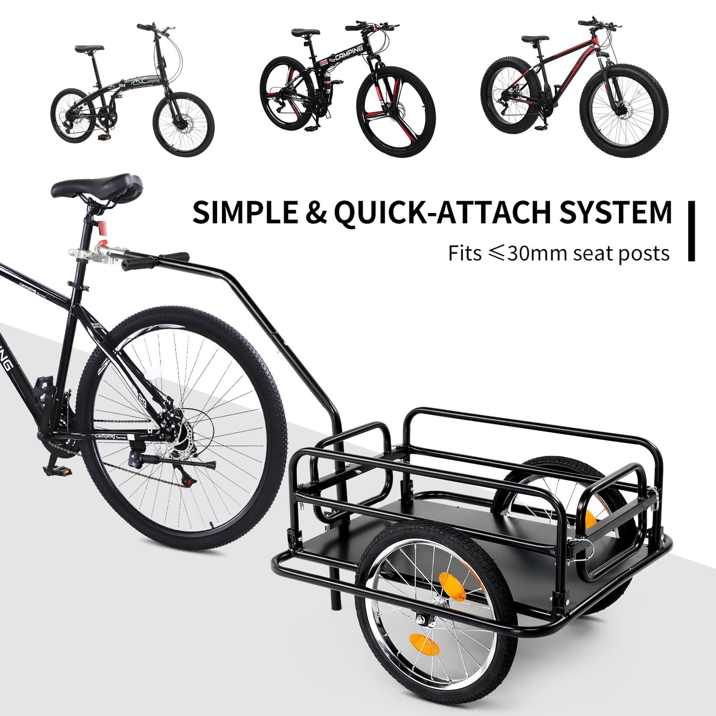 Bike Cargo Trailer Foldable Heavy Duty 16-Inch Inflatable Wheels Detachable Walls Flatbed Bicycle Wagon for Groceries Luggage Pets Commuting