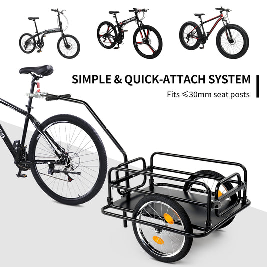 Bike Cargo Trailer Foldable Heavy Duty 16-Inch Inflatable Wheels Detachable Walls Flatbed Bicycle Wagon for Groceries Luggage Pets Commuting
