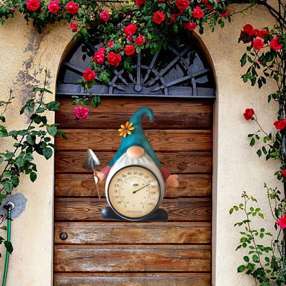 Outdoor Thermometer Metal Gnome | Wall Decor Patio Garden Indoor