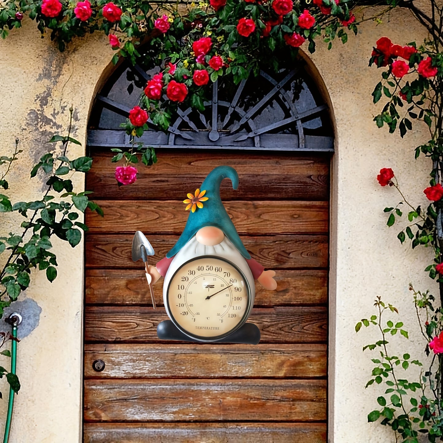 Outdoor Thermometer | Metal Gnome Wall Decor Patio Garden No Battery