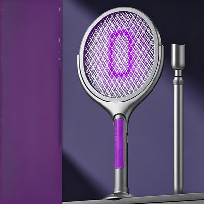 2-in-1 Mosquito Trap Lamp & Retractable Electric Fly Swatter Racket – USB Rechargeable Base, Extendable Handle Bug Zapper for Home & Bedroom Pest Control