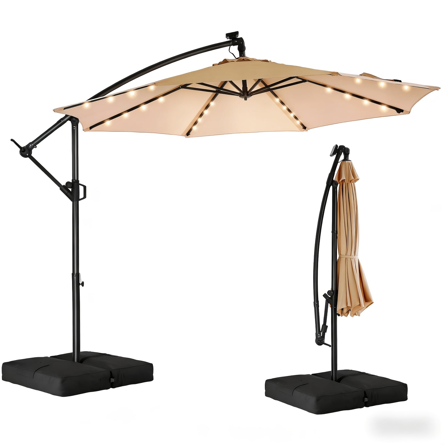 Solar Patio Umbrella 10FT Offset Cantilever LED Lights UPF50+ UV