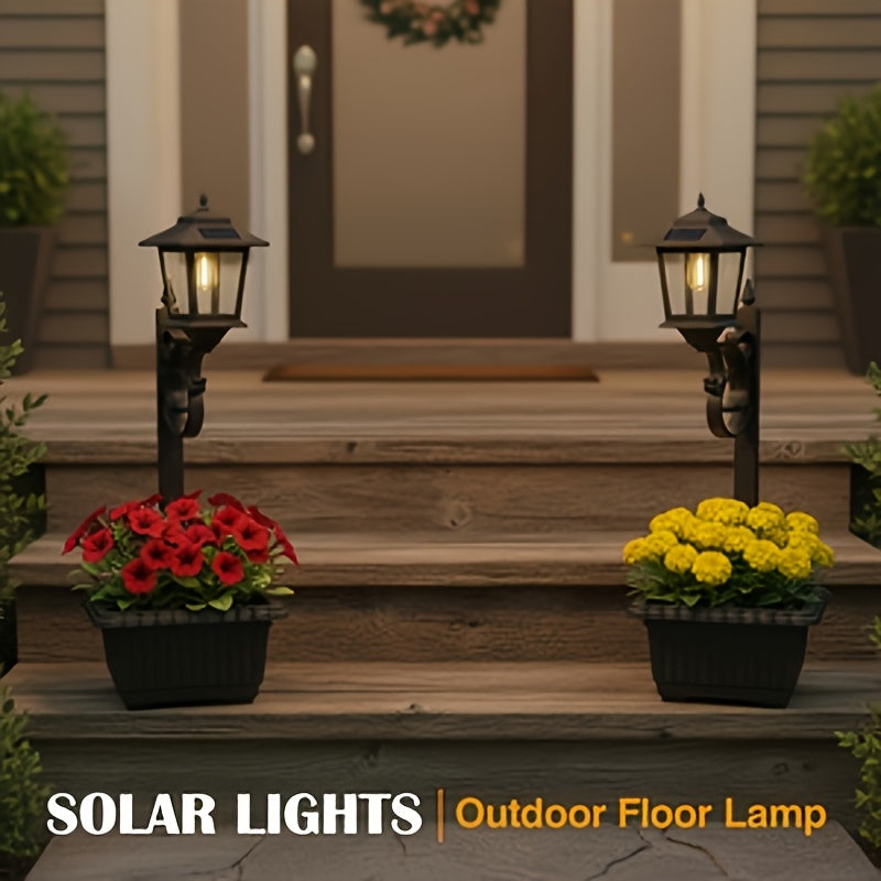 Solar Lamp Post Light with Flower Pot 2-in-1 – Waterproof Wall Mounted or Standalone Decorative Garden Lantern for Lawn, Yard, Front & Back Door (Set of 2)