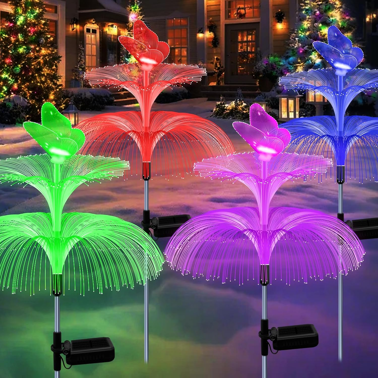Solar Jellyfish Butterfly Garden Lights 4-Pack Color Changing