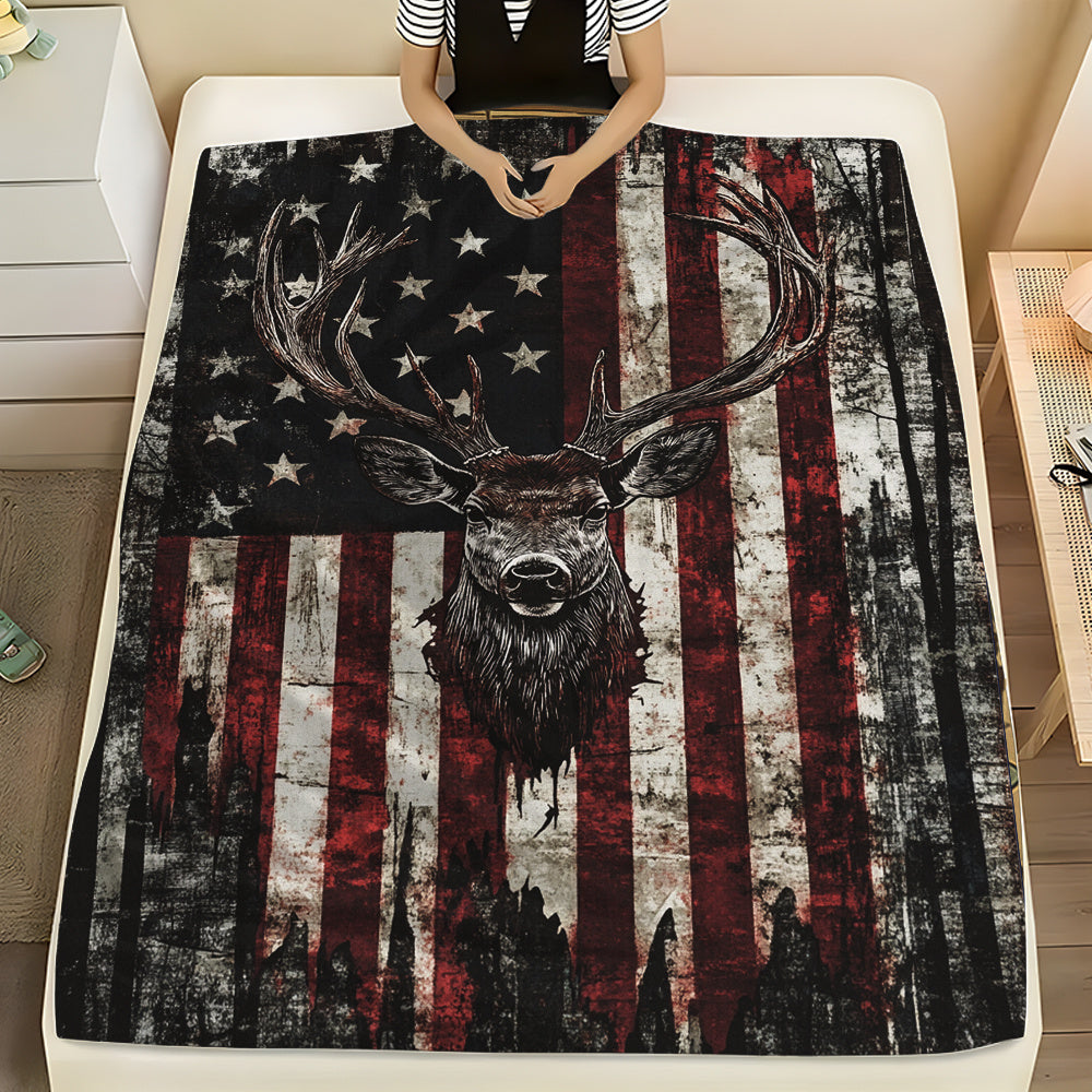 Deer Pattern Flannel Throw Blanket 200-250GSM Soft Warm