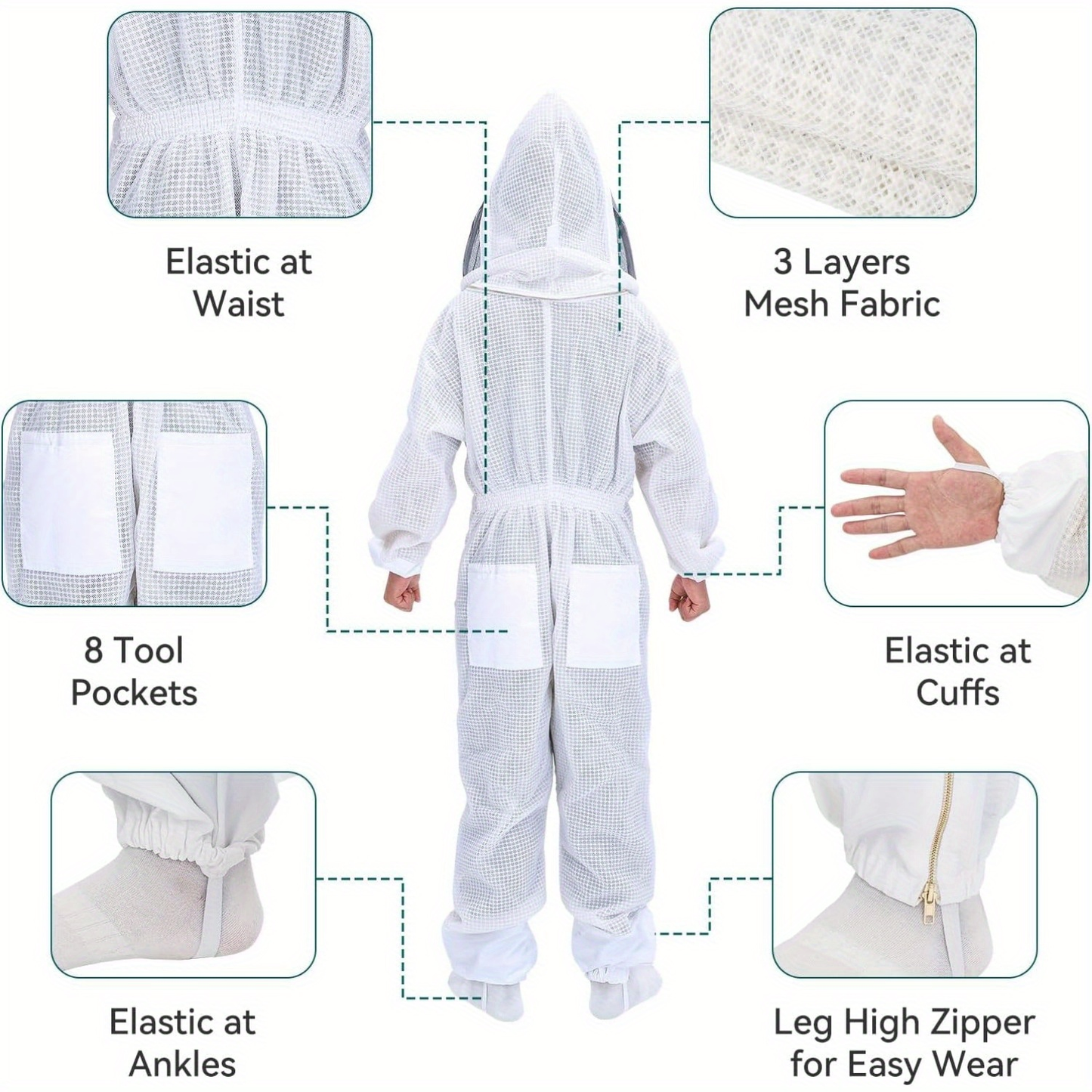 Beekeeping Suit Triple Layer Sting-Resistant Gloves 2 Veils S-3XL