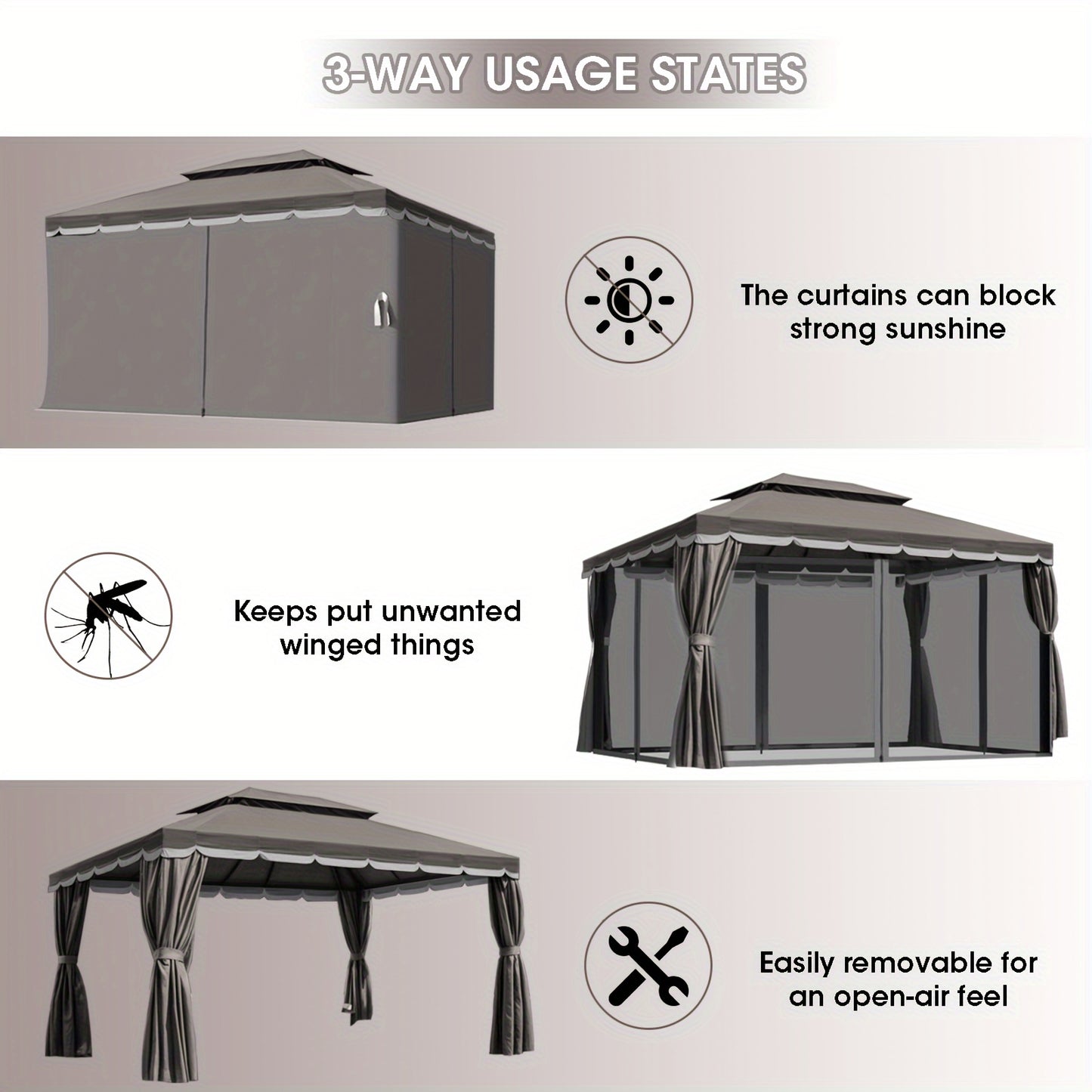Patio Gazebo 10x13 FT Heavy Duty Double Roof with Mosquito Netting