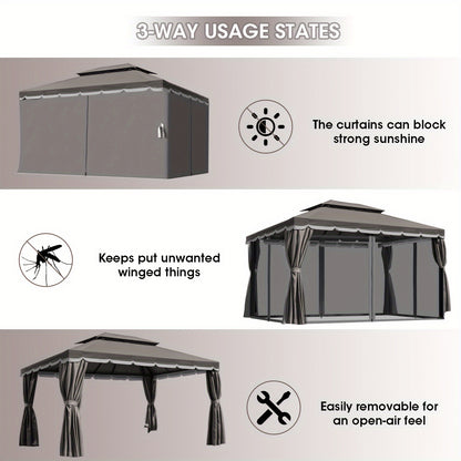 Patio Gazebo 10x13 FT Heavy Duty Double Roof with Mosquito Netting