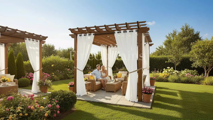 Sheer Curtains for Patio Outdoor – Grommet Top, 4 Panels, Light Filtering, UV & Water Resistant, Privacy Drapes for Pergola, Gazebo, Porch, Backyard, Beige Black Gray White Silver Taupe