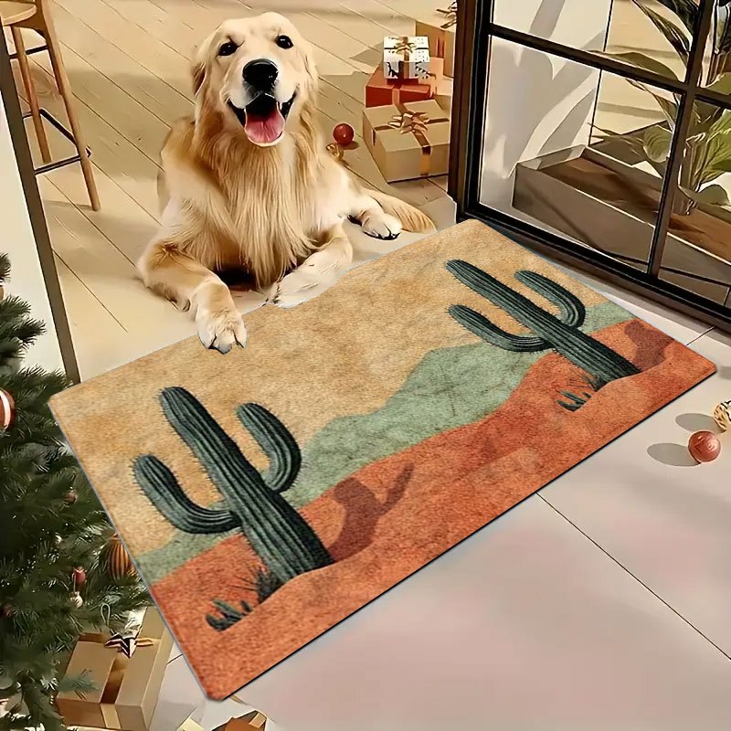 Non-Slip Doormat Cactus Desert Print Flannel Floor Mat – Soft Washable Rug for Bedroom Living Room Entryway Home Decor