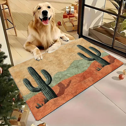 Non-Slip Doormat Cactus Desert Print Flannel Floor Mat – Soft Washable Rug for Bedroom Living Room Entryway Home Decor