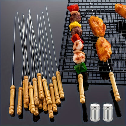 BBQ Skewers Stainless Steel 18 Piece Set Reusable Flat Metal Grill Skewers Anti-Spin Rust Proof Dishwasher Safe for Kebab Chicken Beef Shrimp Camping Picnic Cookout