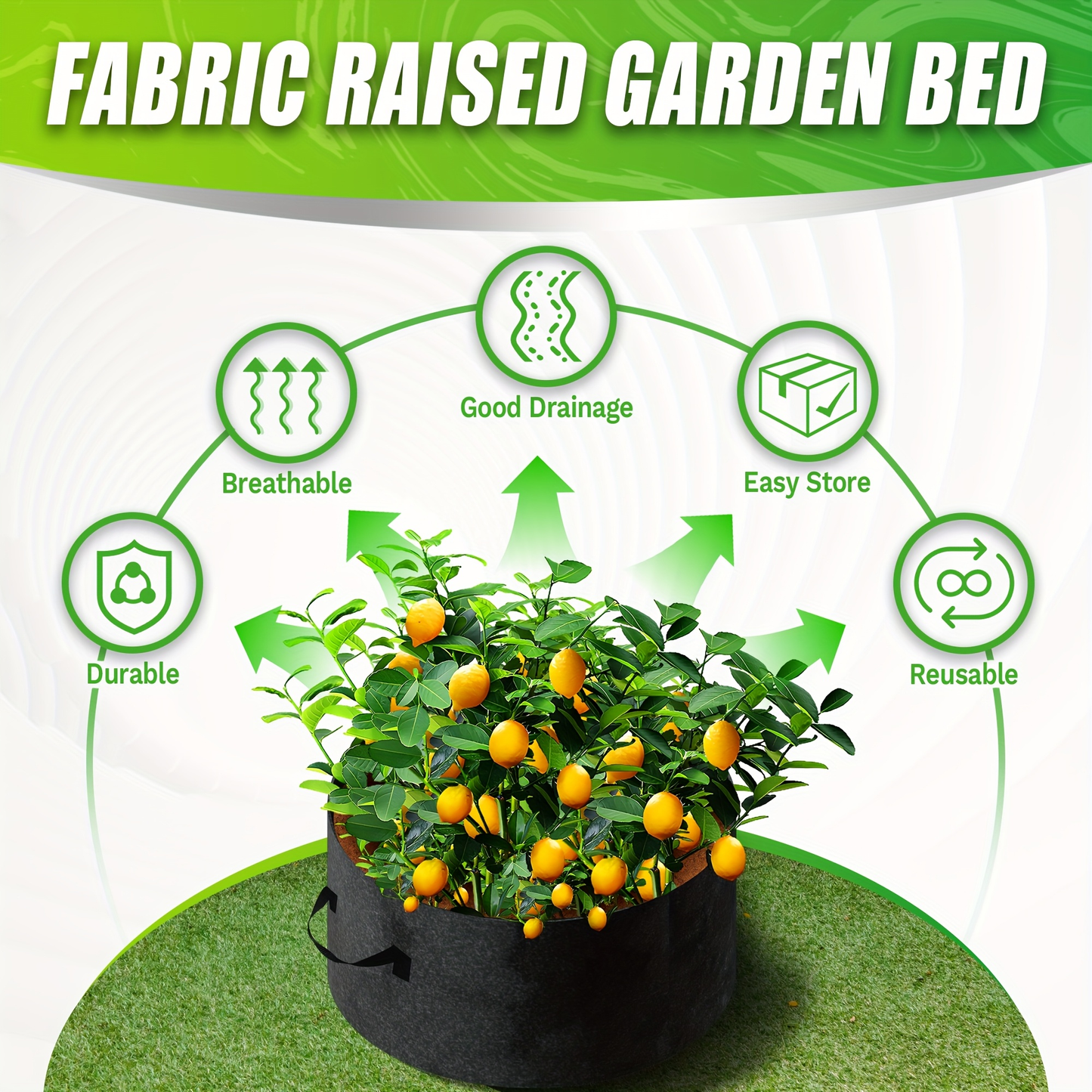 Fabric Grow Bag Round with Handle | Breathable Planter for Vegetables Potatoes Flowers | Indoor Outdoor Garden Bed 24 36 48 60 Inch Options