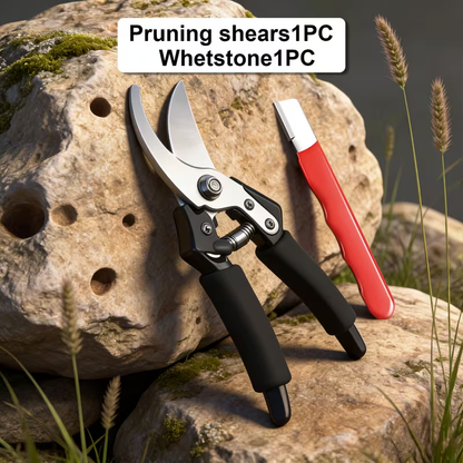 Stainless Steel Pruning Shears with Sharpening Stone, Ergonomic Comfort Grip Garden Scissors for Home Gardening, Flower Arranging & Plant Trimming – Long-Lasting Sharp Blades