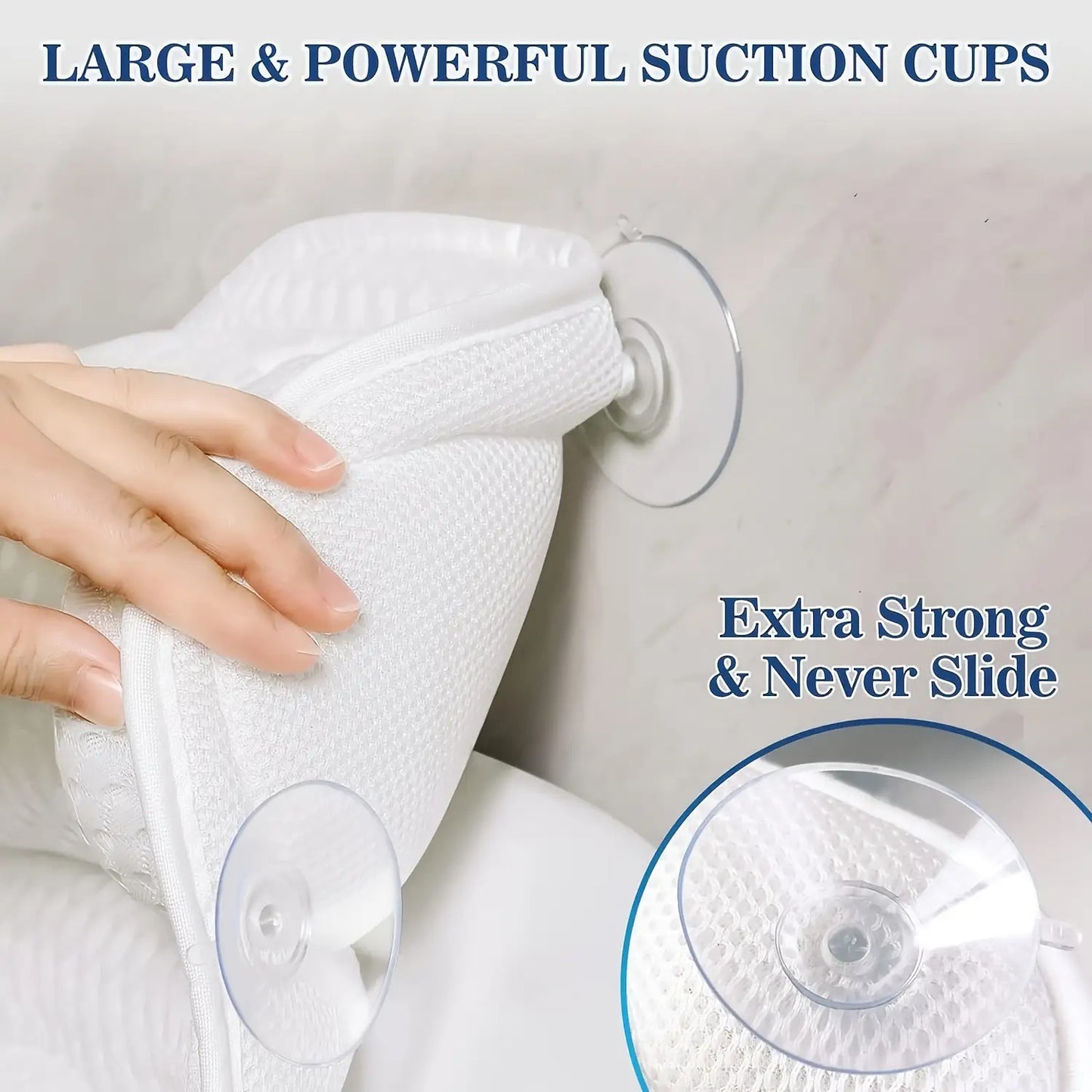 Bath Pillow 4D Air Mesh Neck Back Support with Anti-Slip Suction Cups Quick-Dry Machine Washable Luxury Bathtub Cushion Spa Relaxation Bathroom Accessory