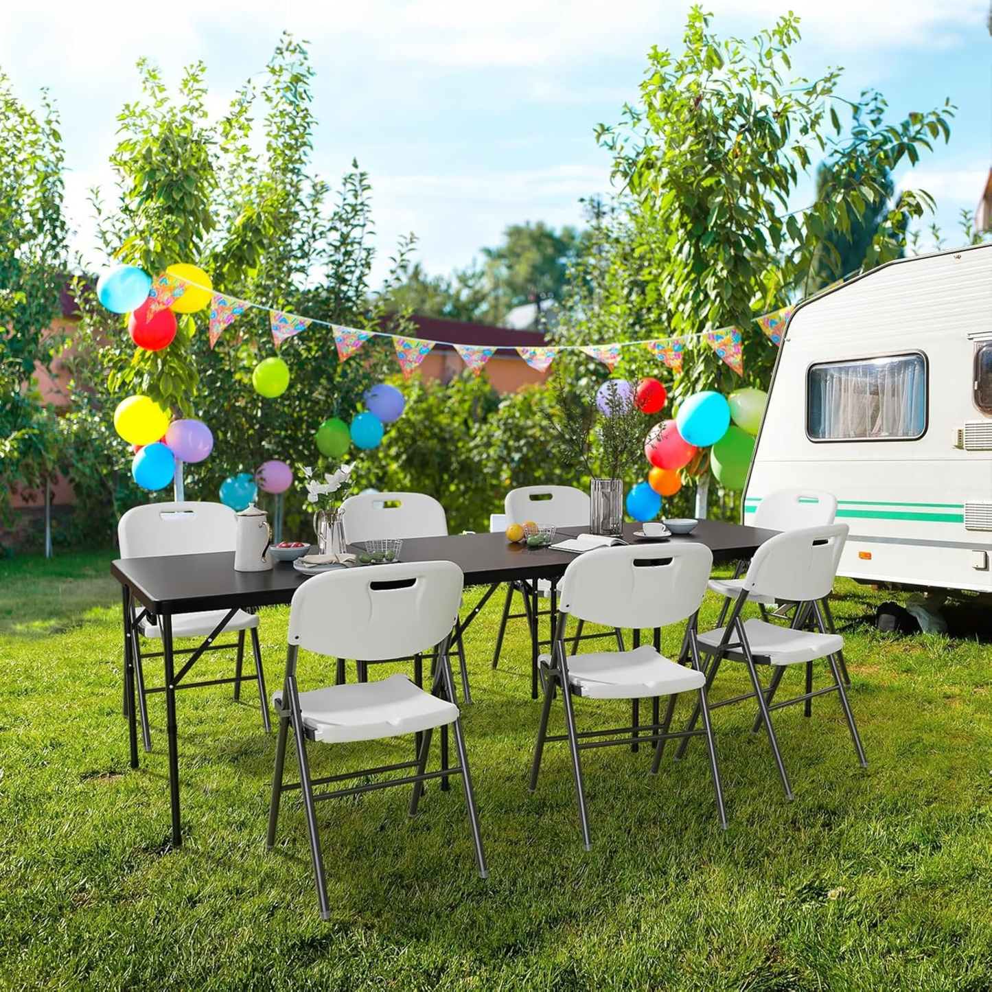 Square Folding Table 34" Bi-Fold HDPE Top 330 lbs Capacity Rust-Resistant Frame with Carry Handle for Party, Wedding, Camping & Indoor Use