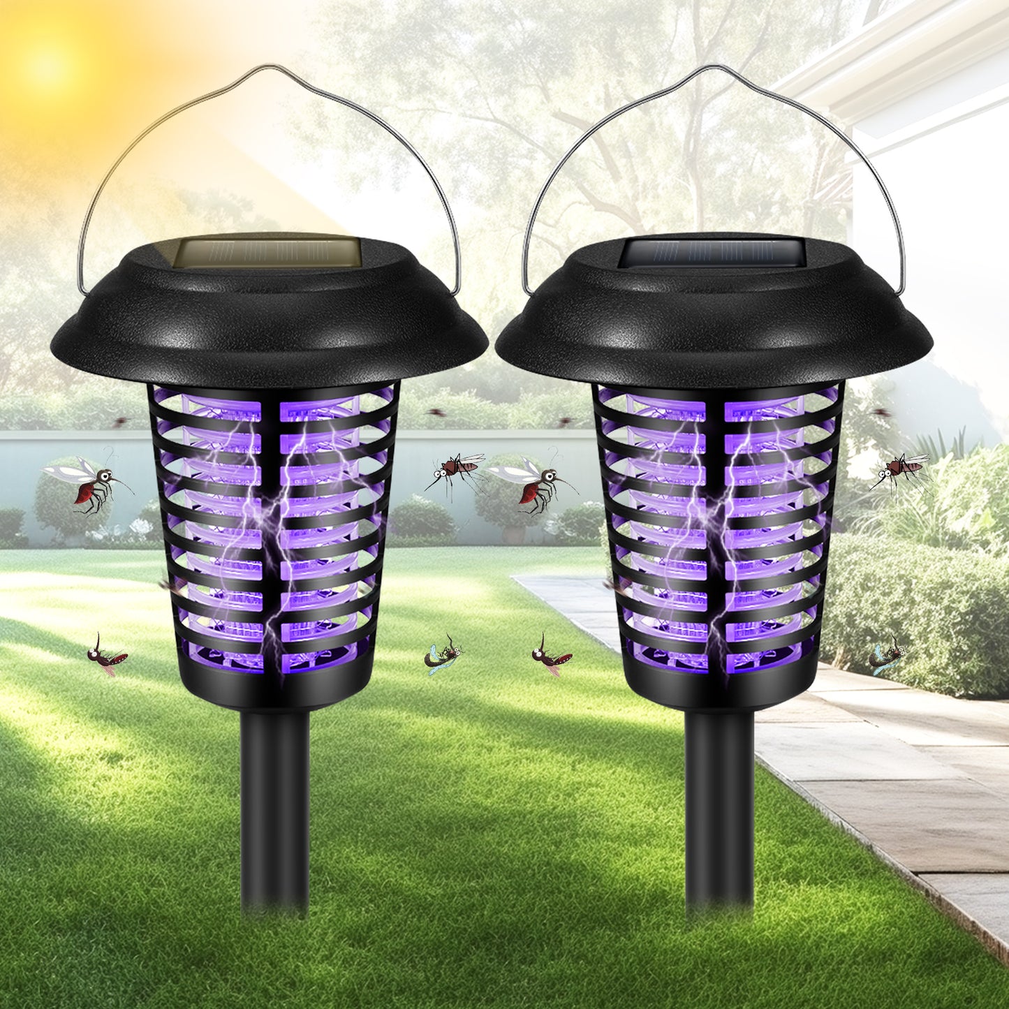 Solar Bug Zapper Outdoor Stake Light – IP44 Waterproof Solar Powered Mosquito Killer Lamp for Yard, Garden, Patio & Pathway – 2 or 4 Pack