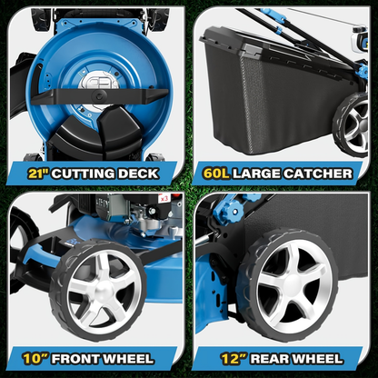 Self-Propelled Lawn Mower 21-Inch 201cc 4-Cycle Gas Engine, 7-Level Height Adjustment, 3-in-1 Mulching Bagging Side Discharge, Push & Self-Propelled