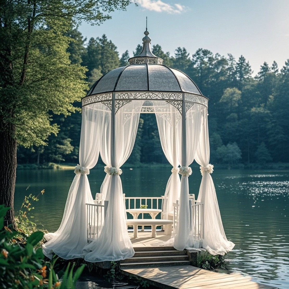 Outdoor Sheer Curtains Mosquito Net Drapes, 2/4 Pcs White Transparent Rod Pocket Handcraft Fabric, Adjustable for Gazebo Porch Patio Backyard Courtyard Cottage, Indoor Wedding Decor