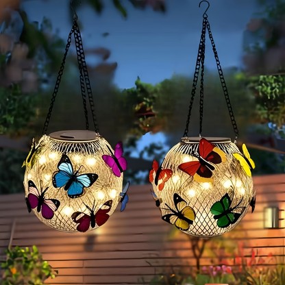 Solar Butterfly Lantern Hanging Garden Light 2-Pack Metal Iron