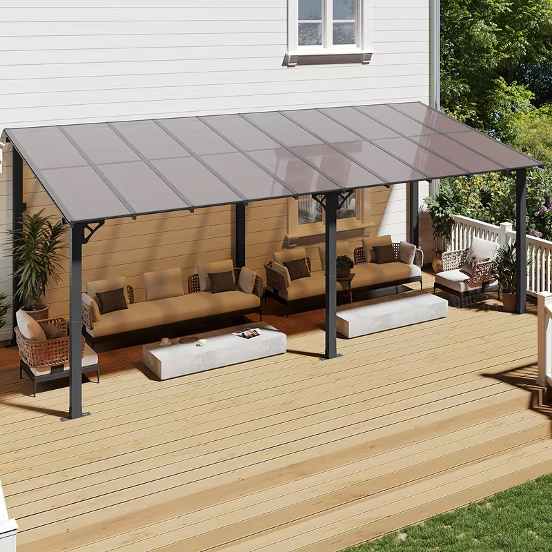 Lean-To Pergola Wall-Mounted Aluminum Louvered Roof Patio Awning