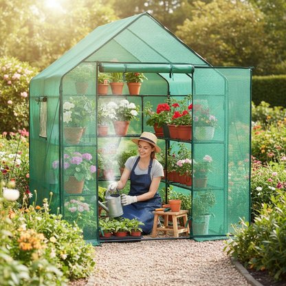 Walk-In Greenhouse Outdoor with Screen Windows – Heavy-Duty PE Cover, Portable Plant Shelter with Shelving Clips, Available in 27", 56" & 71" Sizes