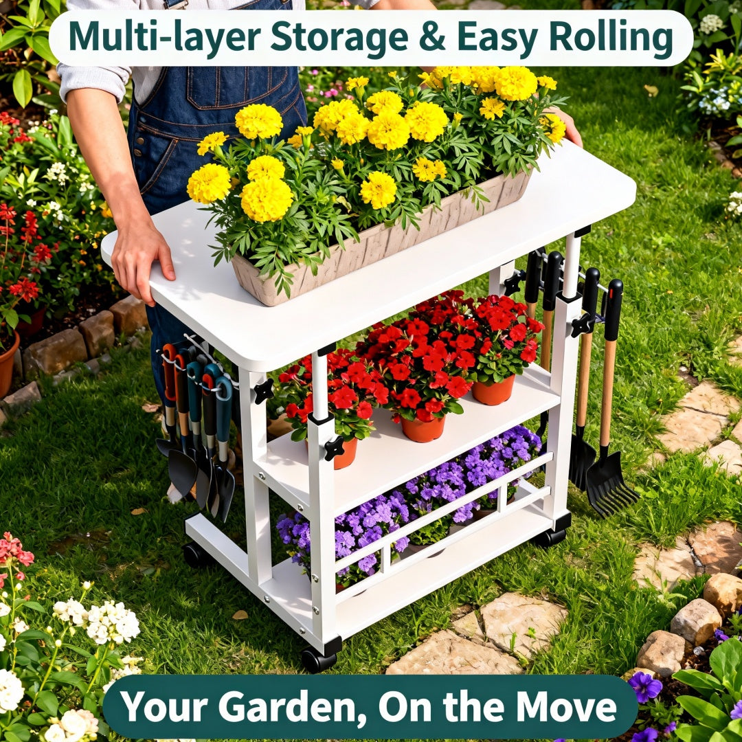 Garden Workbench | Adjustable Metal Potting Table Patio Outdoor Indoor