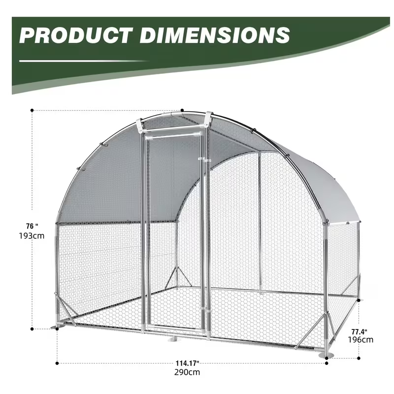 Metal Chicken Run Walk-in Poultry Enclosure with UV Protection - Dome Flat & Spire Roof Styles, Spacious Outdoor Backyard Farm Chicken Pen, Multiple Size Options