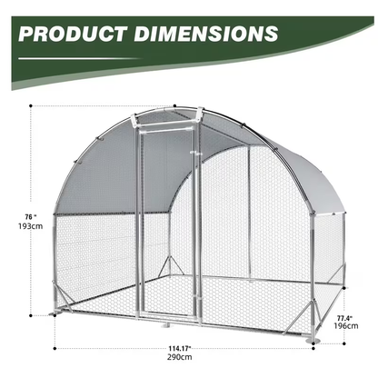 Metal Chicken Run Walk-in Poultry Enclosure with UV Protection - Dome Flat & Spire Roof Styles, Spacious Outdoor Backyard Farm Chicken Pen, Multiple Size Options