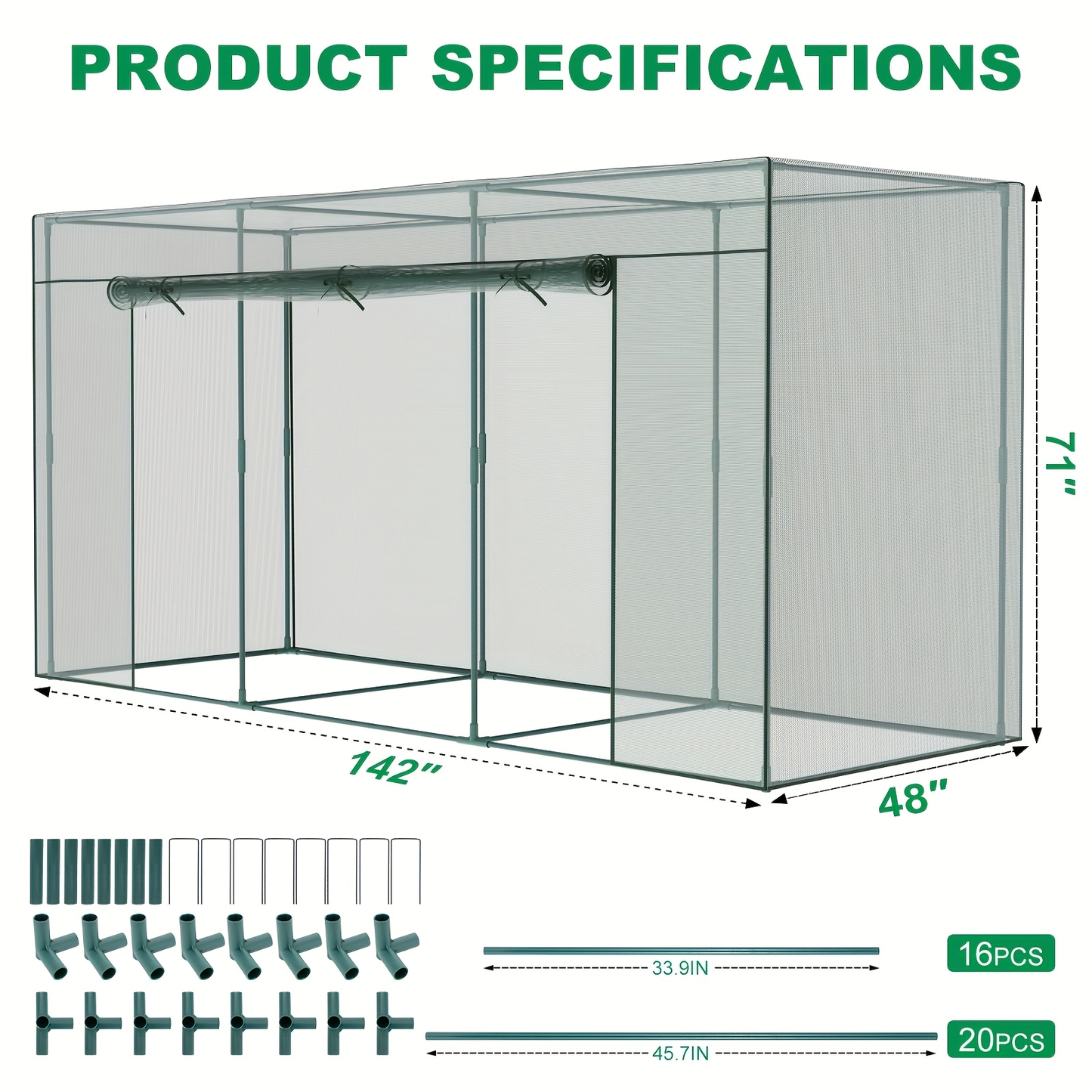 Plant Protection Tent Crop Cage with Zippered Door & Square Frame, Raised Garden Bed Cover Wind-Resistant for Outdoor Vegetables, Flowers & Herbs, Multiple Sizes