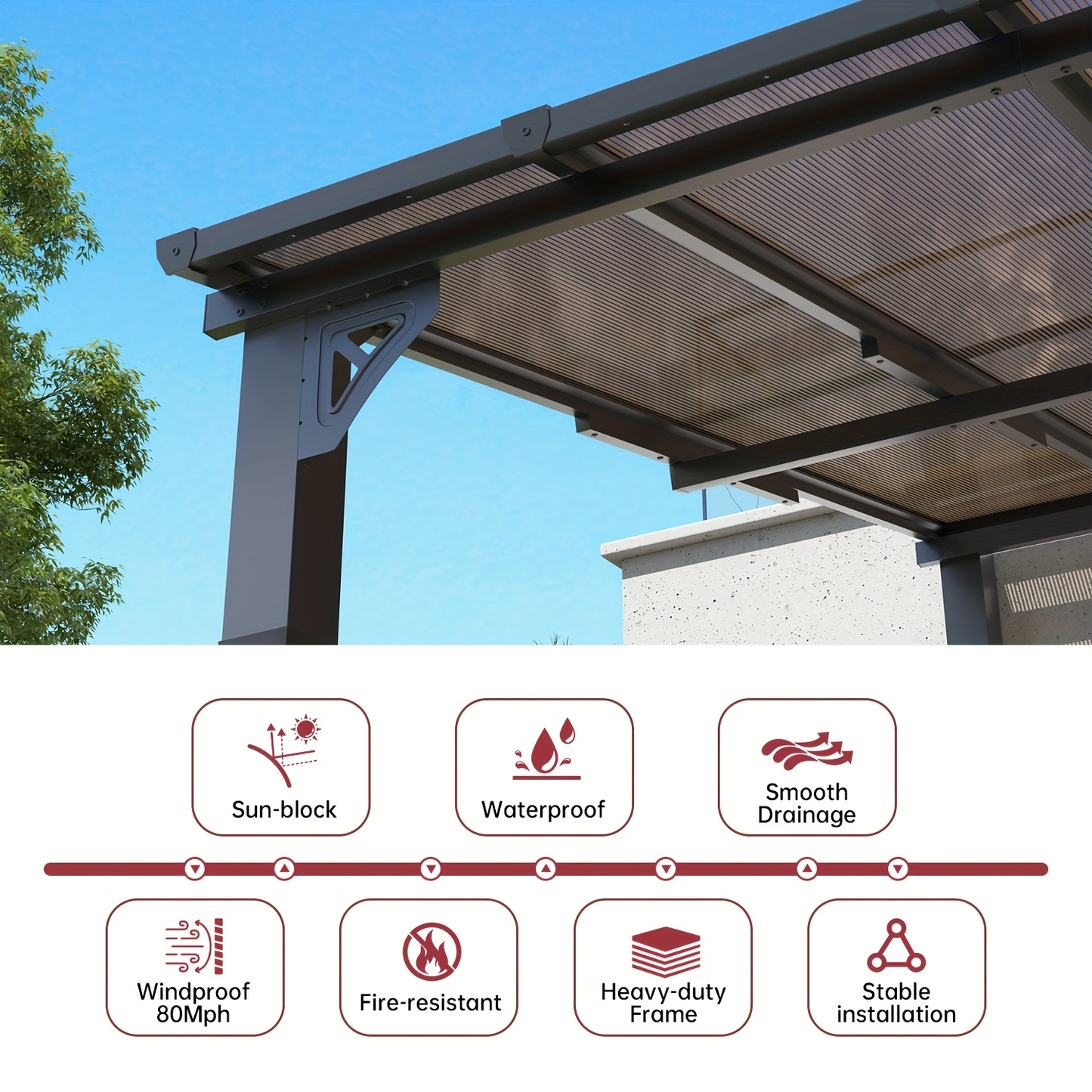 Wall Mounted Pergola Gazebo Hard Top Lean-To Aluminum Patio Cover
