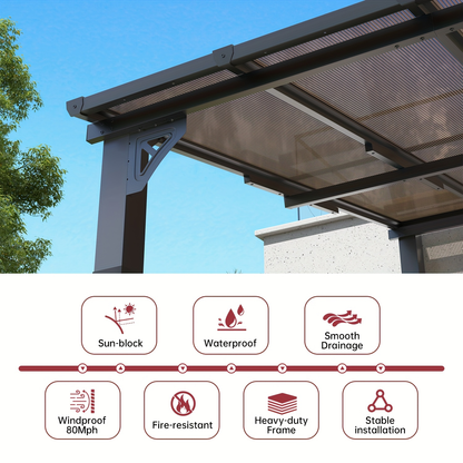 Wall Mounted Pergola Gazebo Hard Top Lean-To Aluminum Patio Cover
