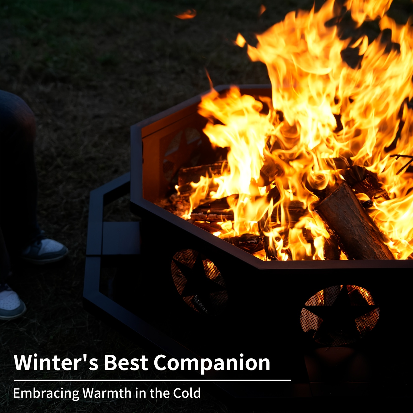 Extra Large Octagonal Fire Pit for Outside, Heavy Duty Steel Wood Burning Firepit for Backyard Patio Camping Garden, 43 & 45 Inch Outdoor Fire Bowl, Black