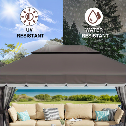 Patio Gazebo 10x13 FT Heavy Duty Double Roof with Mosquito Netting
