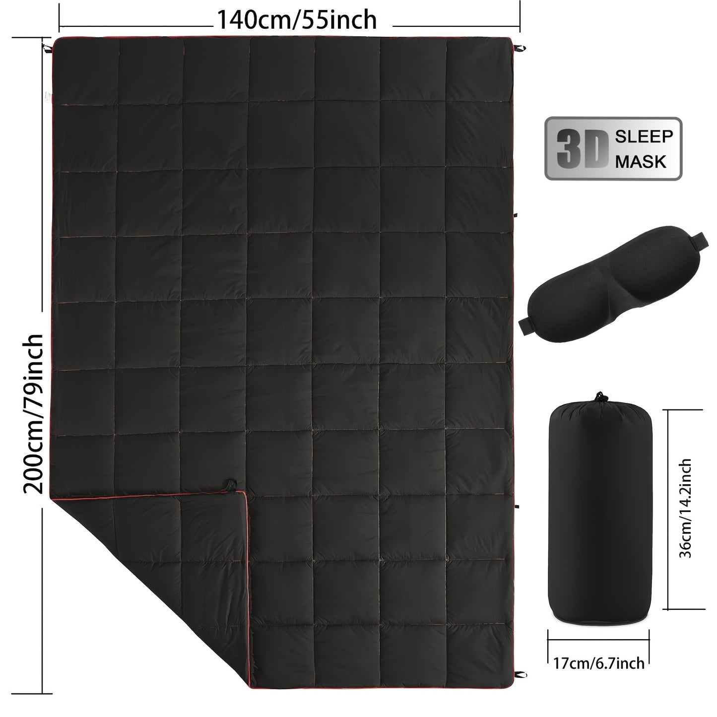 Camping Blanket Puffy Outdoor Down Alternative Windproof Warm 55x79 Inch Lightweight Printed Quilt for Beach Picnic Hammock Travel Cold Weather